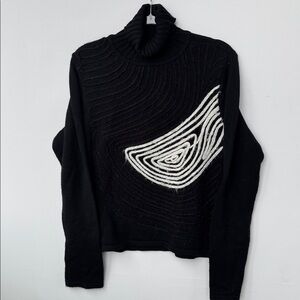Coccole, Women’s Black and White Wool Blend Turtleneck, Size XL